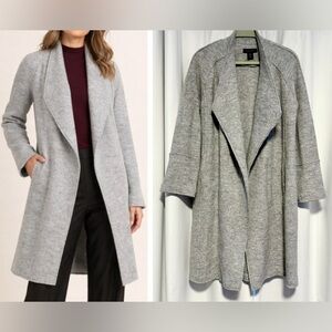 Tahari Wool Open Front Jacket Womens Small Cardigan Sweater Coat Duster Grey